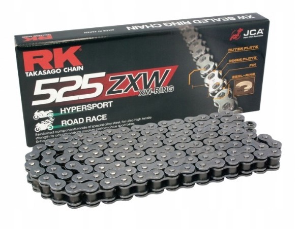 RK drive chain 525ZXW-124 (XW-RING) rivet link (CLF) set color STANDARD (engine: up to 1300 ccm)