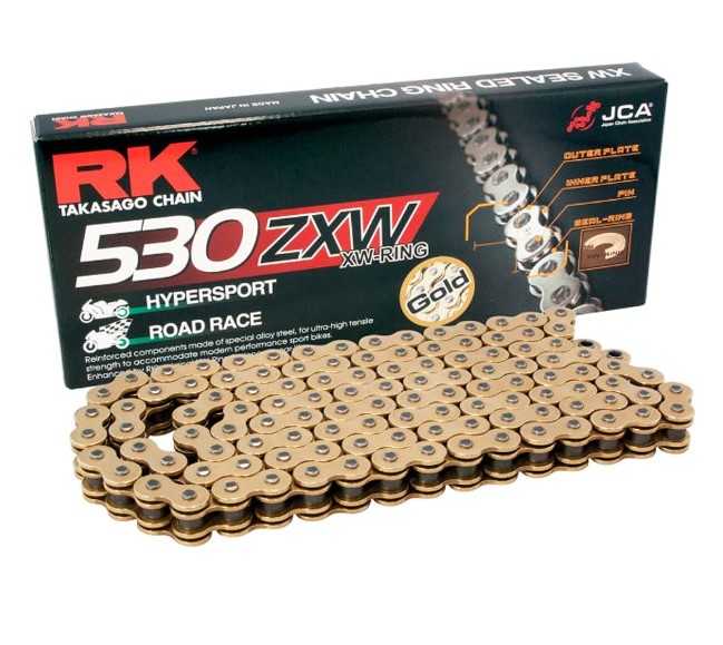 RK drive chain 530ZXW-116 (XW-RING) rivet link (CLF) set color gold (engine: up to 1400 ccm)