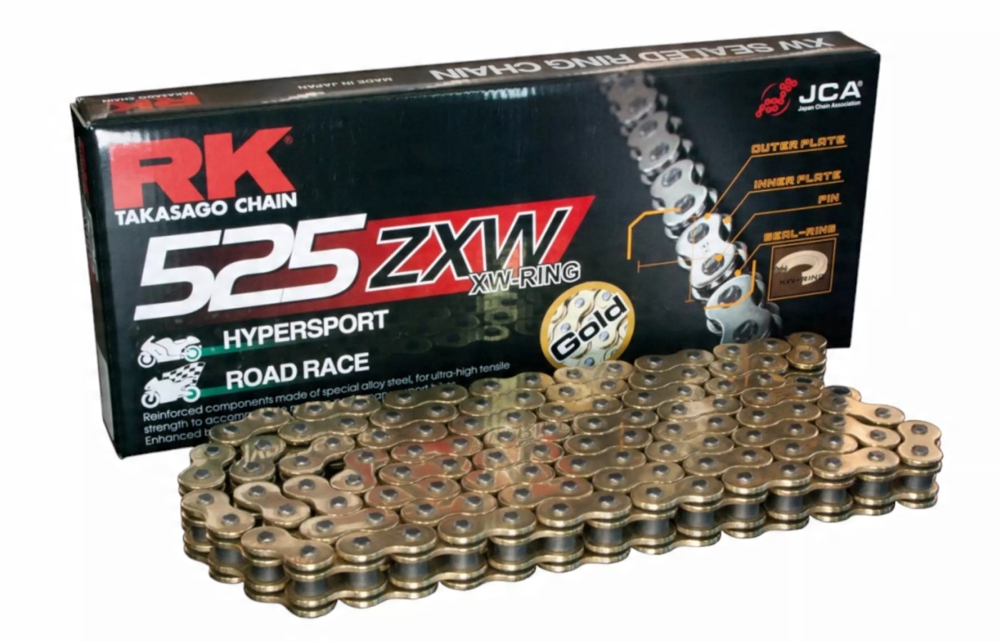 RK drive chain GB525ZXW-120 (XW-RING) rivet link (CLF) set color gold (engine: up to 1300 ccm)