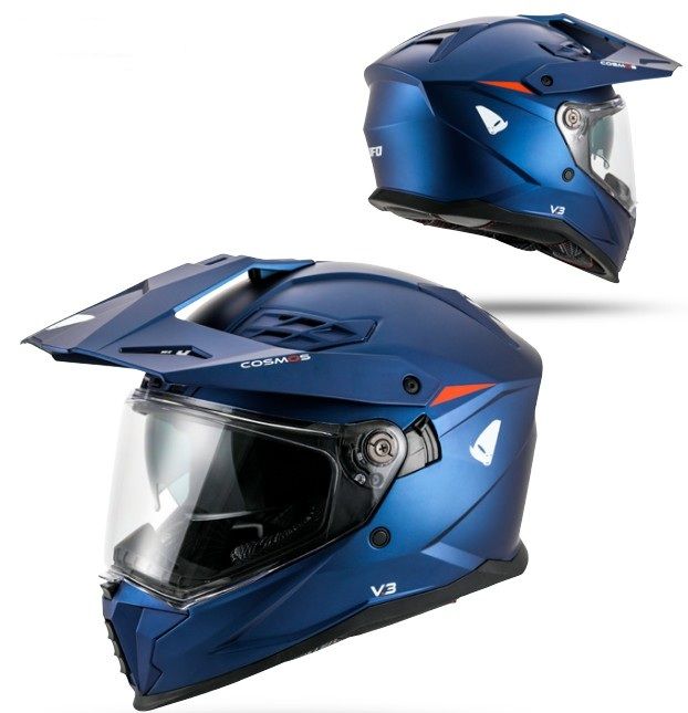 UFO helma COSMOS OFFROAD / DUAL / TOURER / CROSSOVER se štítem, kšiltem a sluneční clonou barva modrá/červená velikost S ( ECE 22R06 ) - kolekce 2026