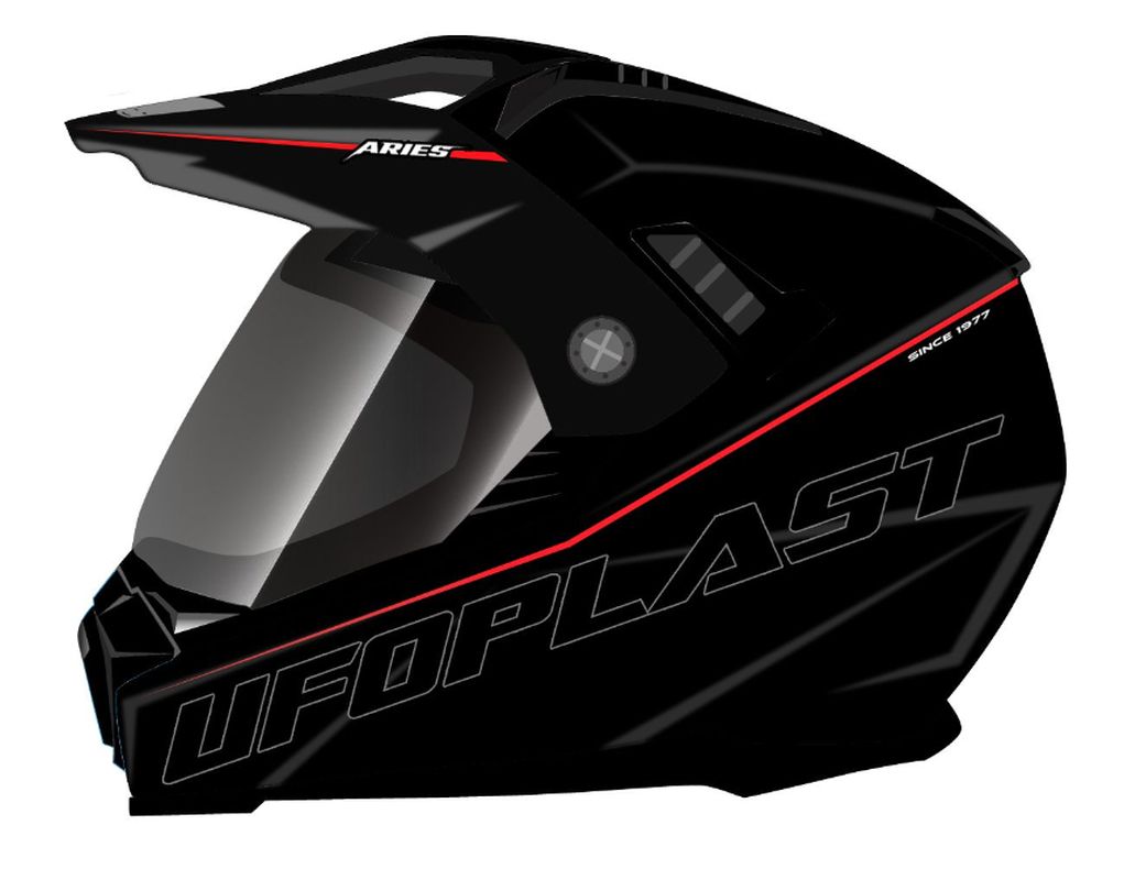 UFO přilba ARIES OFFROAD / DUAL / TOURER / CROSSOVER se štítem, kšiltem a sluneční clonou barva černá velikost S (ECE 22R06)
