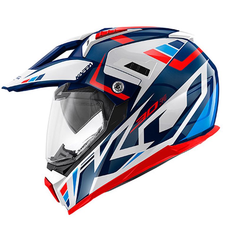 KAPPA helmet KV30 EVO GRAYER DUAL OFF ROAD with visor and peak color white/blue/red size XS/54 (homologation ECE 22R06)
