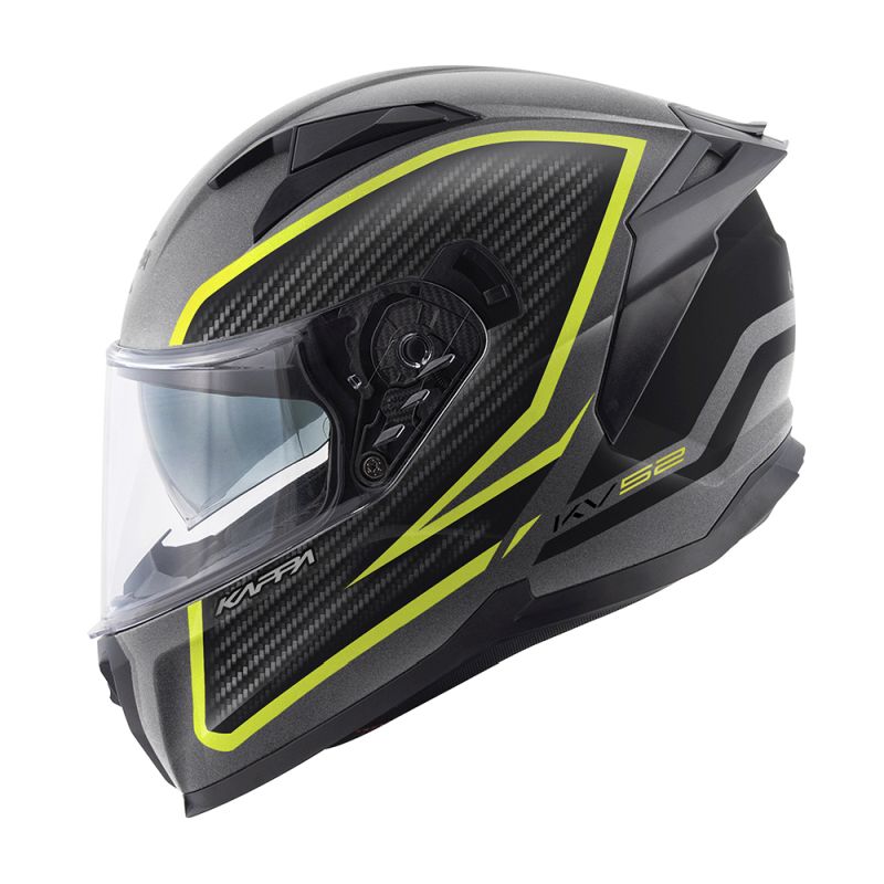 KAPPA přilba KV52 KRONOS integrální s hledím barva titanová černá žlutá fluo MAT carbon look velikost 61 / XL (homologace ECE 22R06)