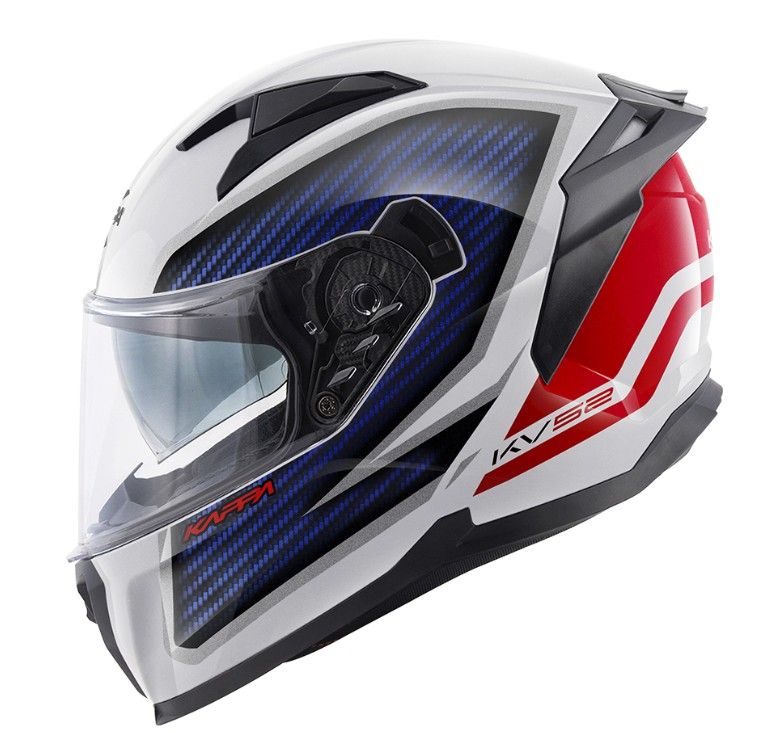 KAPPA přilba KV52 KRONOS integrální s krycím panelem barva bílá červená modrá carbon LOOK rozměr 61 / XL (homologace ECE 22R06)
