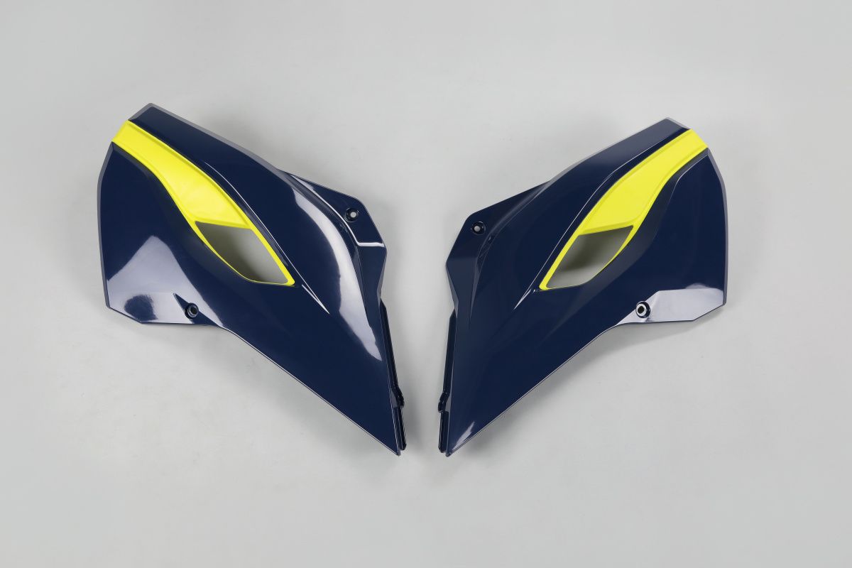 UFO kryty chladiče HUSQVARNA TC/TE 125, FC/TX/TE/FE 250, TC/TE/TX 300, FC/FE 350, FC/FE 450, FE 501 14-16, TC 250 16, barva modrá/žlutá