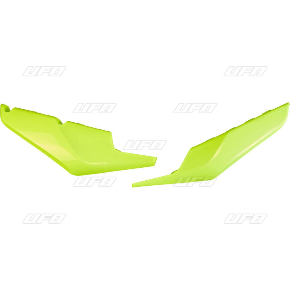 UFO boční tabulky zadní HUSQVARNA TC 125/250 19-22, FC 250/350/450 19-22, TE 150/250/300 20-23, FE 250/350/450/501 20-23, (dolní) barva žlutá fluorescenční