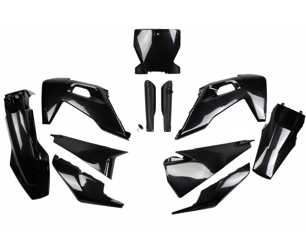 UFO kompletní sada plastů (FULL KIT) s kryty tlumičů HUSQVARNA TC 125/250 19-22, FC 250/350/450 19-22 barva černá (HU622E001)