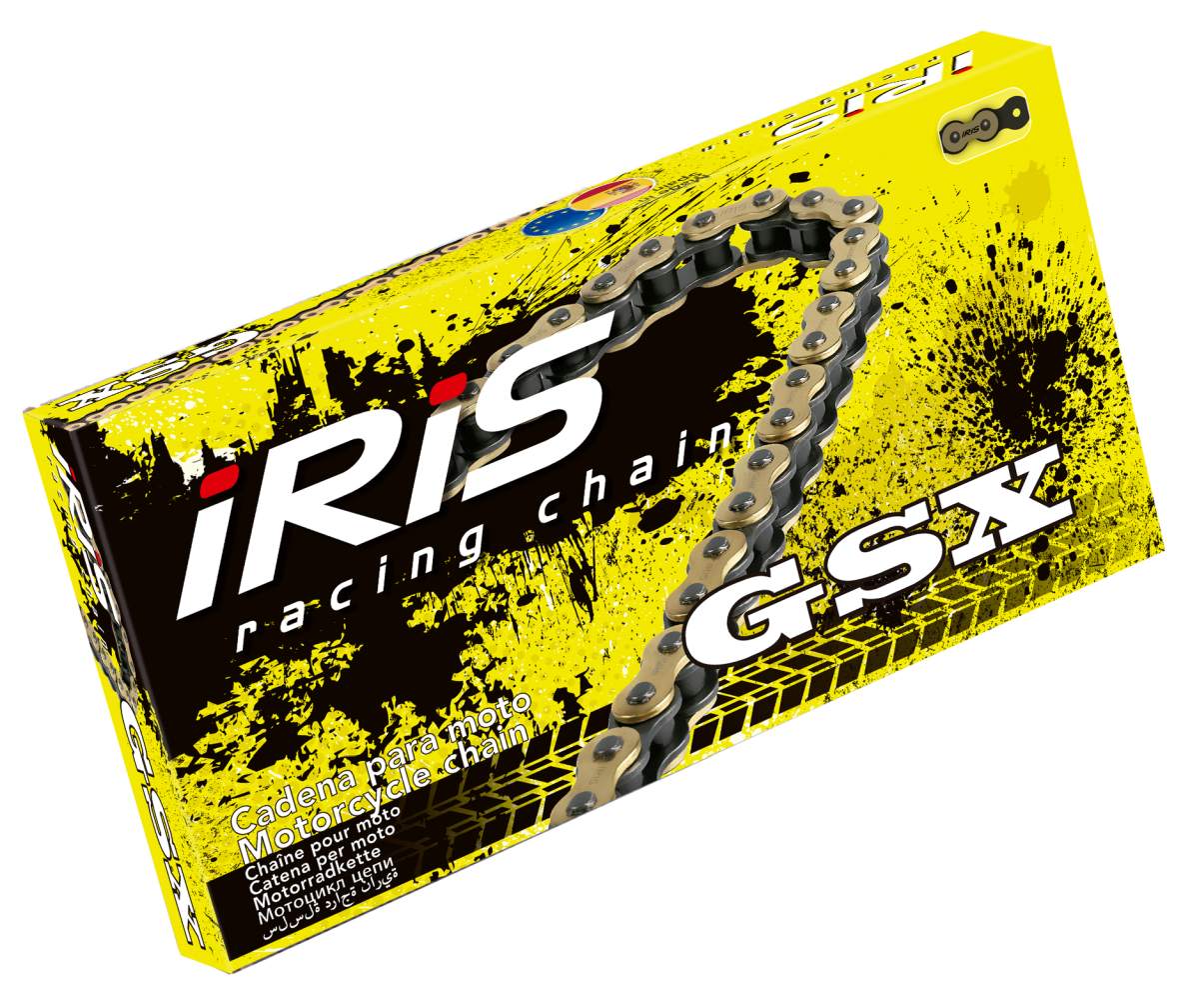 IRIS 415 GSX-112 řetěz (112-článků) bez O-kroužků, rozpojený + spojka barva zlatá