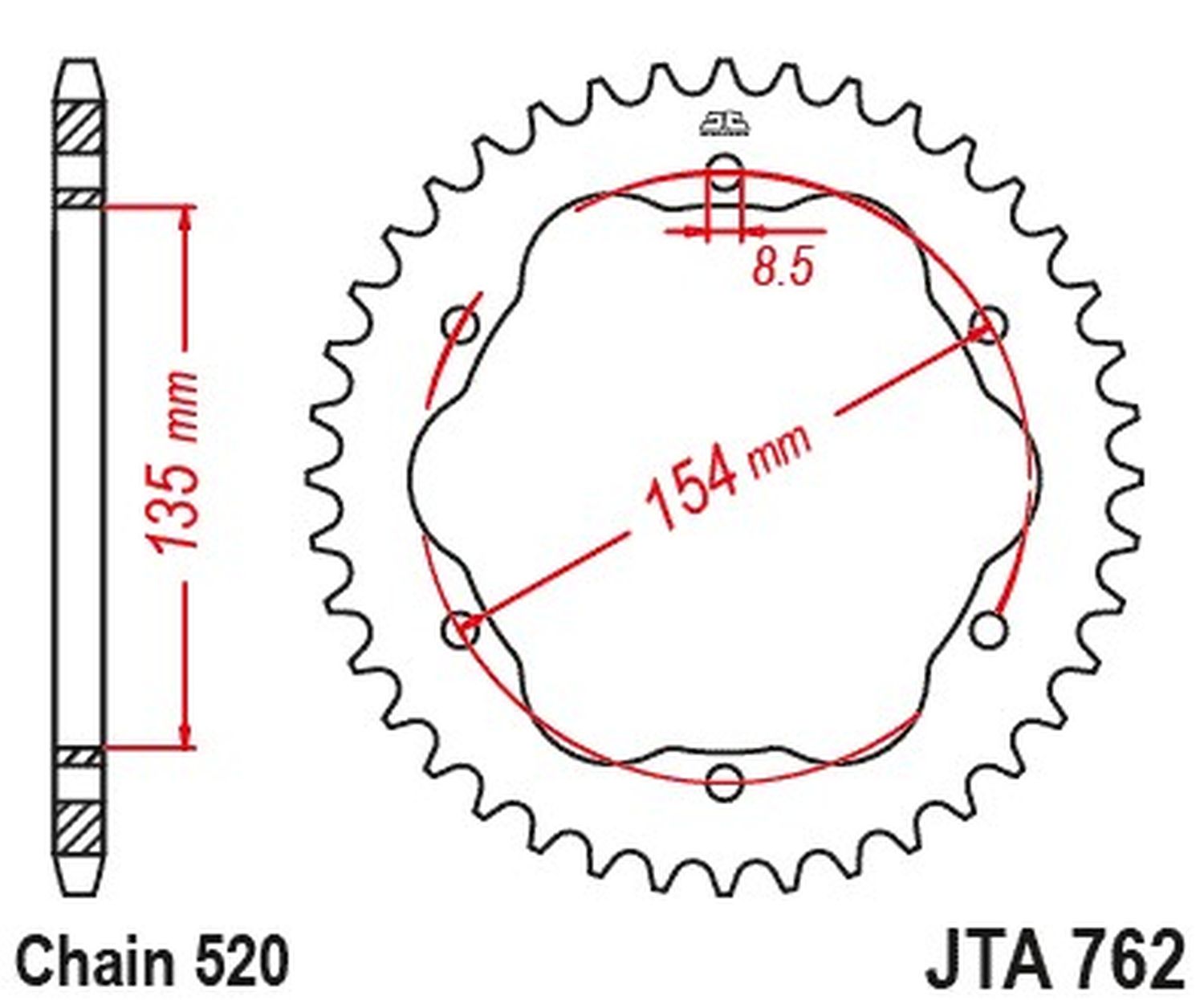 JT zadní hliníkové řetězové kolečko 4574 46 DUCATI 939 SUPER SPORT '17-'20, 950 SUPER SPORT '21-'23, 955 PANIGALE V2 / BAYLISS '20-'24 (NUTNÝ ADAPTÉR JTA760B NEBO JTA 770B) (457446JT) (ŘETĚZ 520) barva černá