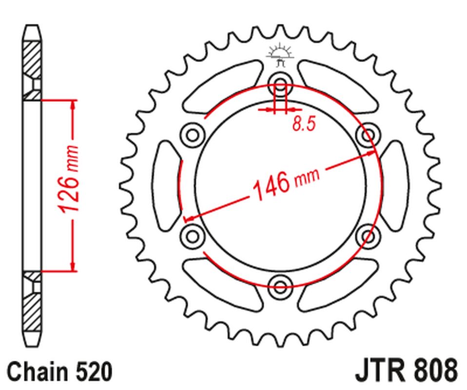JT rear sprocket 808 48 aluminium RACElite SUZUKI RM/RMZ DR/DRZ (80848JTA) (chain 520) black