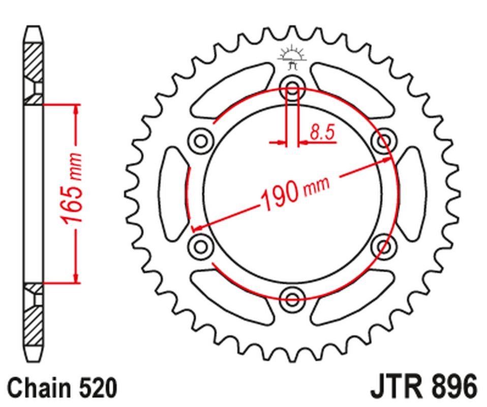JT rozeta 896 50 hliníková RACElité KTM 125MX, 250MX, 500MX 350 ENDURO (88-89) (89650JT) (řetěz 520) barva černá