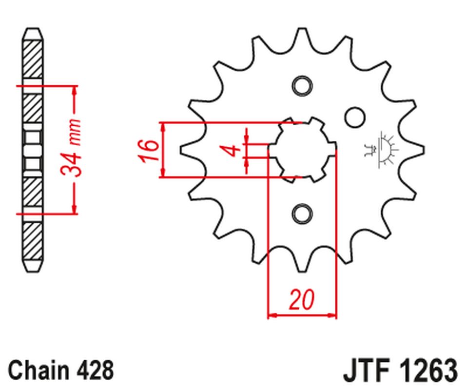 JT řetězové kolo přední 263 12 SUZUKI RM 80/85, YAMAHA XT 125 R/X (26312JT)