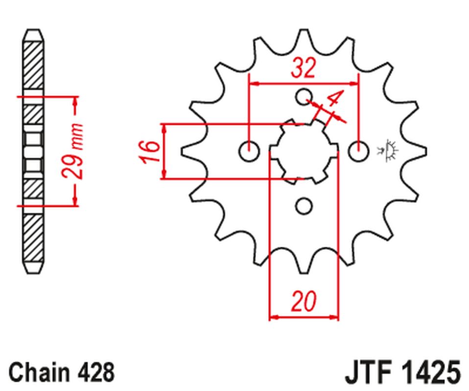 JT řetězové kolo přední 425 15 SUZUKI GSXR 125 17-18, RG 80 86-87, GSX 125S 17-18 (JTF1425.15) (řetěz 428) - nahrazuje JTF425.15
