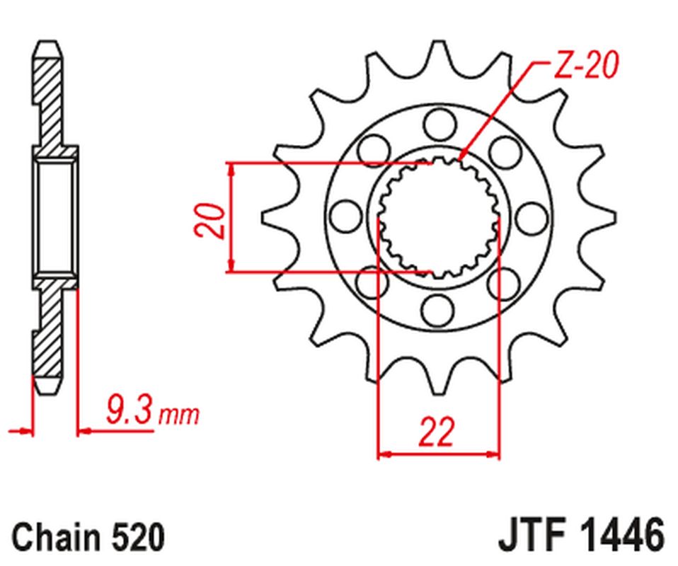JT řetězové kolo přední 2146 13 KAWASAKI KXF 250 06-17 (214613JT) (řetěz 520)