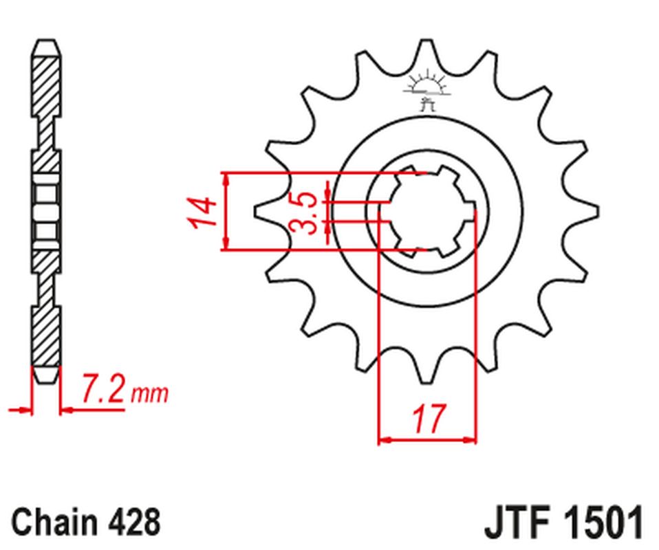 JT řetězové kolo přední 2054 14 KAWASAKI KLT/KLF 110 84-88, KLX 140 08-20 (205414JT) (řetěz 428)