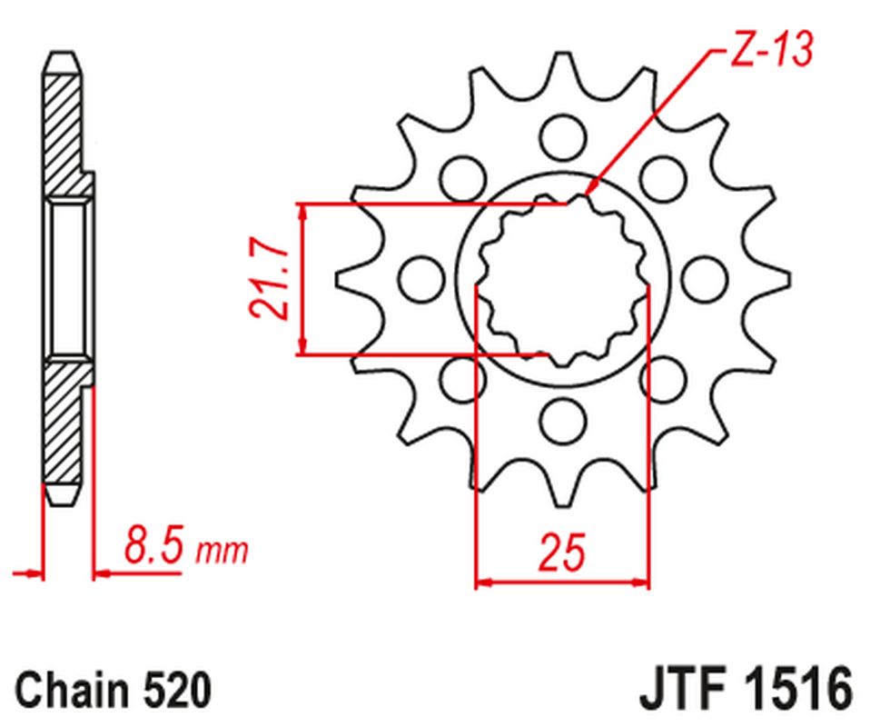 JT řetězové kolo přední 2179 16 KAWASAKI ZX 10R 04-18 (217916JT) (přechod na řetěz 520)
