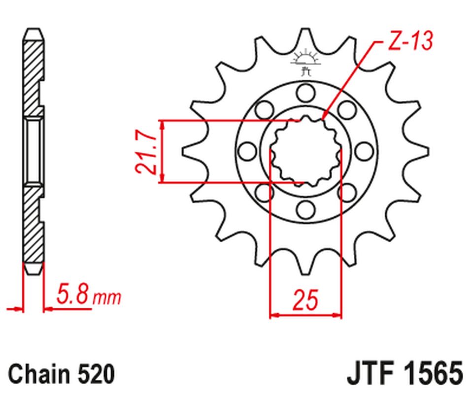 JT řetězové kolo přední 2141 13 KAWASAKI KXF 450 06-20 KLX 450 08-20 (214113JT) (řetěz 520)