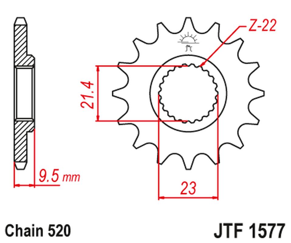 JT řetězové kolo přední YAMAHA XT 600 99-03 TT 600 04, (tloušťka 9.5mm) (řetěz 520)