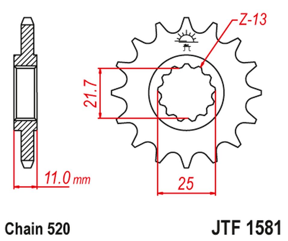 JT řetězové kolo přední 566M 17 YAMAHA YZF R6 99-20,FZ6 04-09 (566M17JT) (řetěz 520) konverze