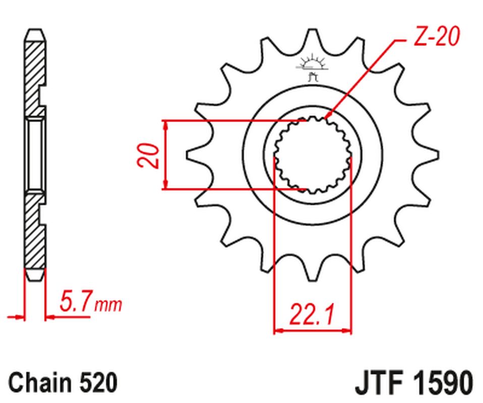 JT řetězové kolo přední 2103 14 YAMAHA YZF 250 01-25, WR 250F 01-25 (210314JT) (řetěz 520)