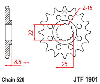 JT řetězové kolo přední s gumou 1248 14 KTM SX/EXC 91-25, GASGAS, BETA, HUSQVARNA (124814RB) (řetěz 520) - (JT řetězové kolo přední s gumou 1248 14)