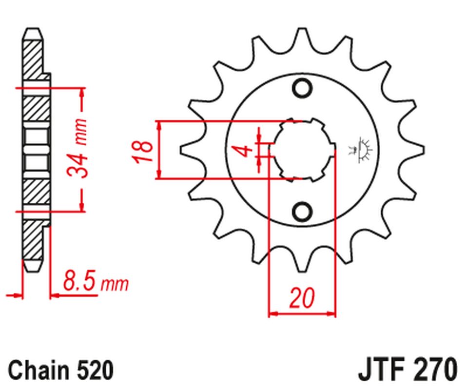 JT řetězové kolo přední 2046 13 HONDA CA 125 95-01, CB/CBX/cm/cmX 250 83-16 (204613JT) (řetěz 520)