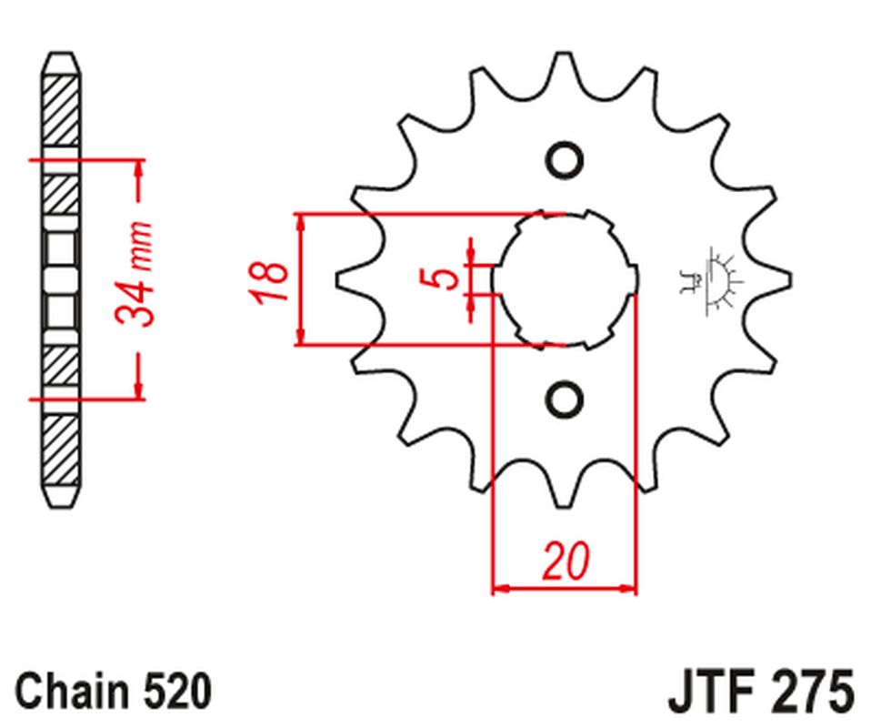 JT řetězové kolo přední 275 15 HONDA CB 175 74-76, XL 175 77, CB 200 T 74-79 (27515JT) (řetěz 520)