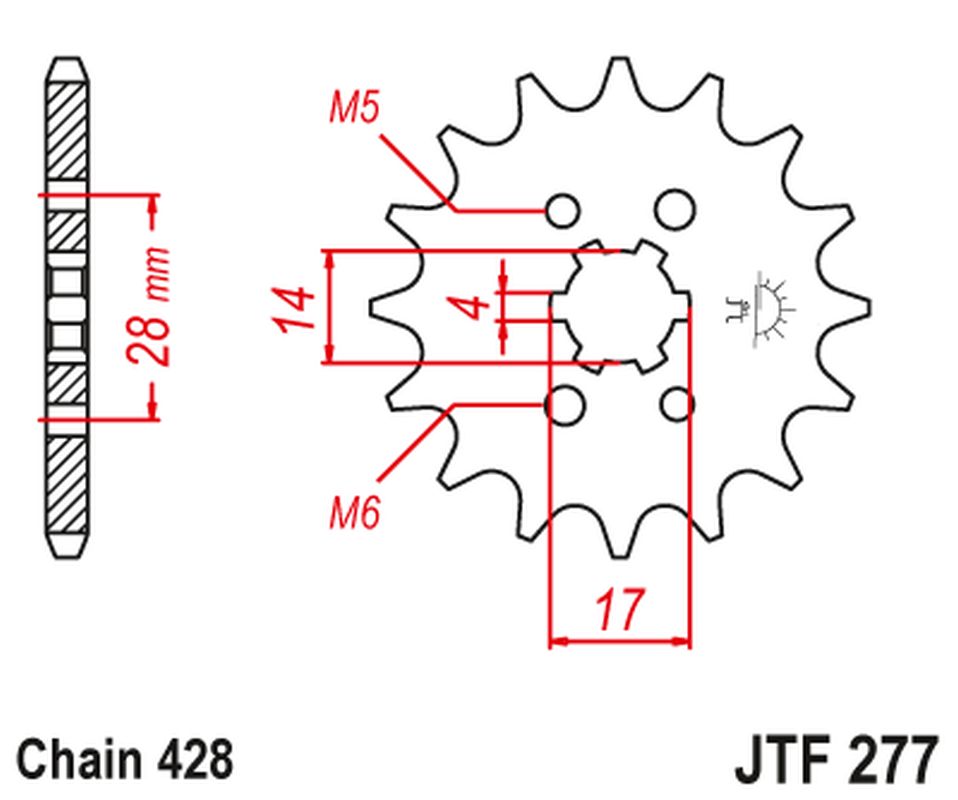 Levně JT řetězové kolo přední 2118 13 HONDA TRX 90 93-19, CRF 125 14-21, DERBI SENDA/MULHACEN/TERRA 07-14 (211813JT) (řetěz 428) (JT řetězové kolo přední)