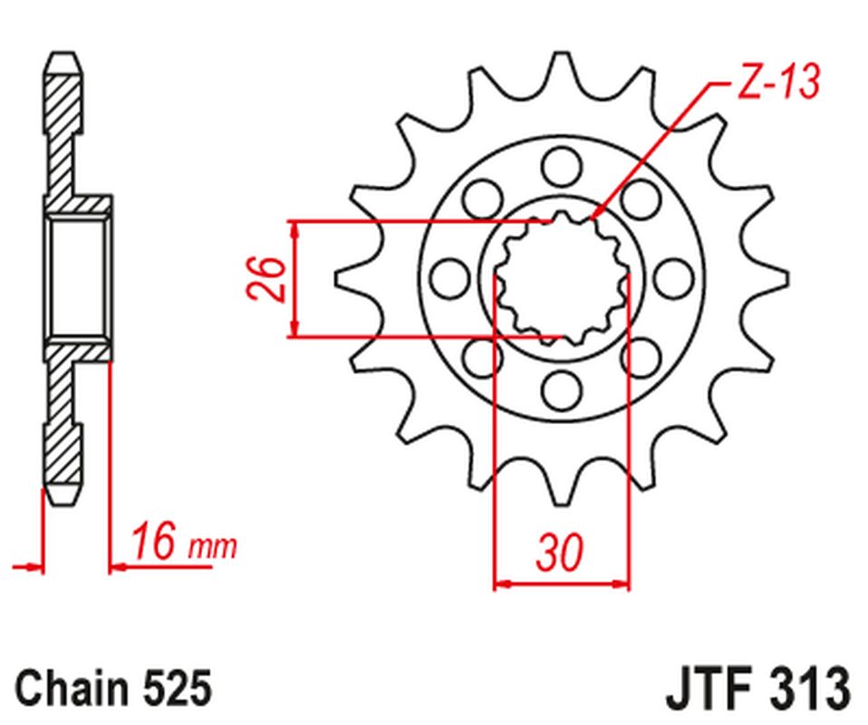 JT řetězové kolo přední 344 16 HONDA VFR 750 R 88-92 (RC30) (34416JT) (řetěz 525)