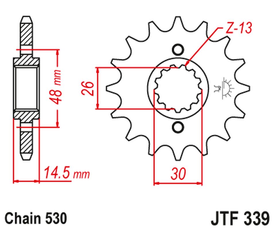 JT řetězové kolo přední 339 15 HONDA VFR 750 86-87, CBX 750F 84-86, VFR 800 02-14 (33915JT) (řetěz 530)