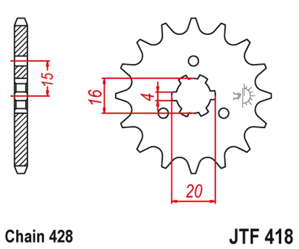 JT řetězové kolo přední 416 14 KAWASAKI KX 125 77-79, KC/KE/KH/KS/KE/km 90/100/125/175 77-98 (41614JT) (řetěz 428)