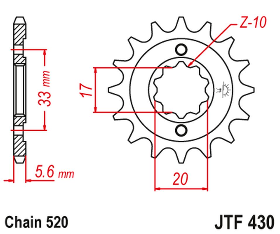 JT řetězové kolo přední 430 15 KAWASAKI KXF 250 04-05, SUZUKI RMZ 250 04-05 (43015JT) (řetěz 520)