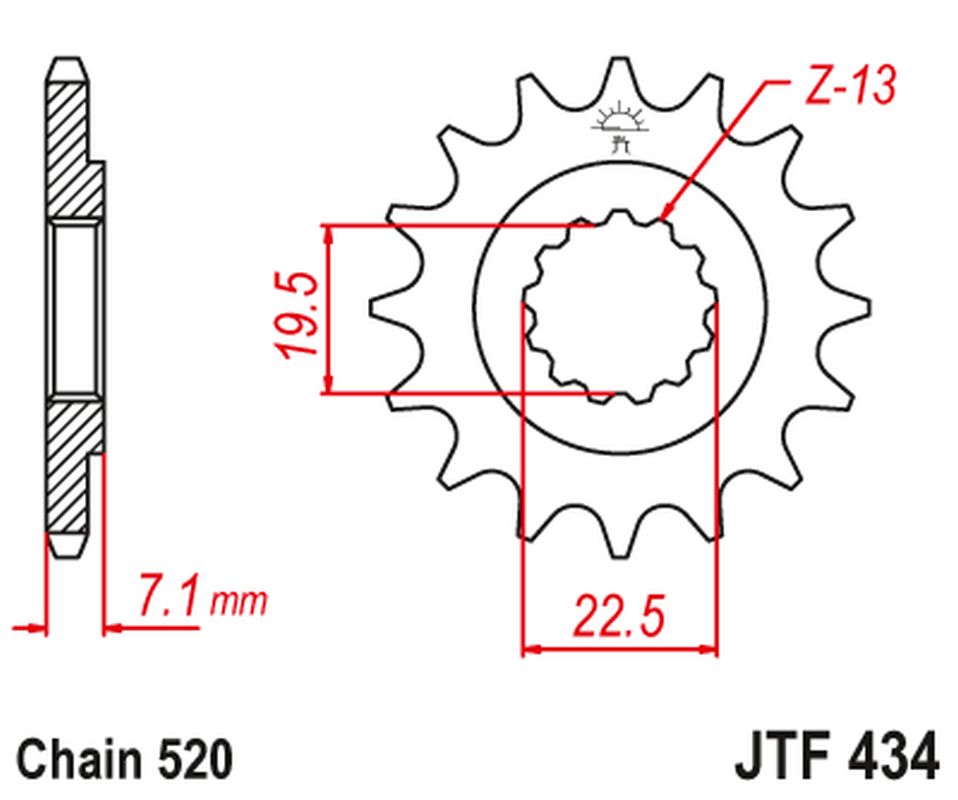 JT řetězové kolečko přední 434 13 SUZUKI DR 250 '82-'87, GZ 250, GN 250 (43413JT)