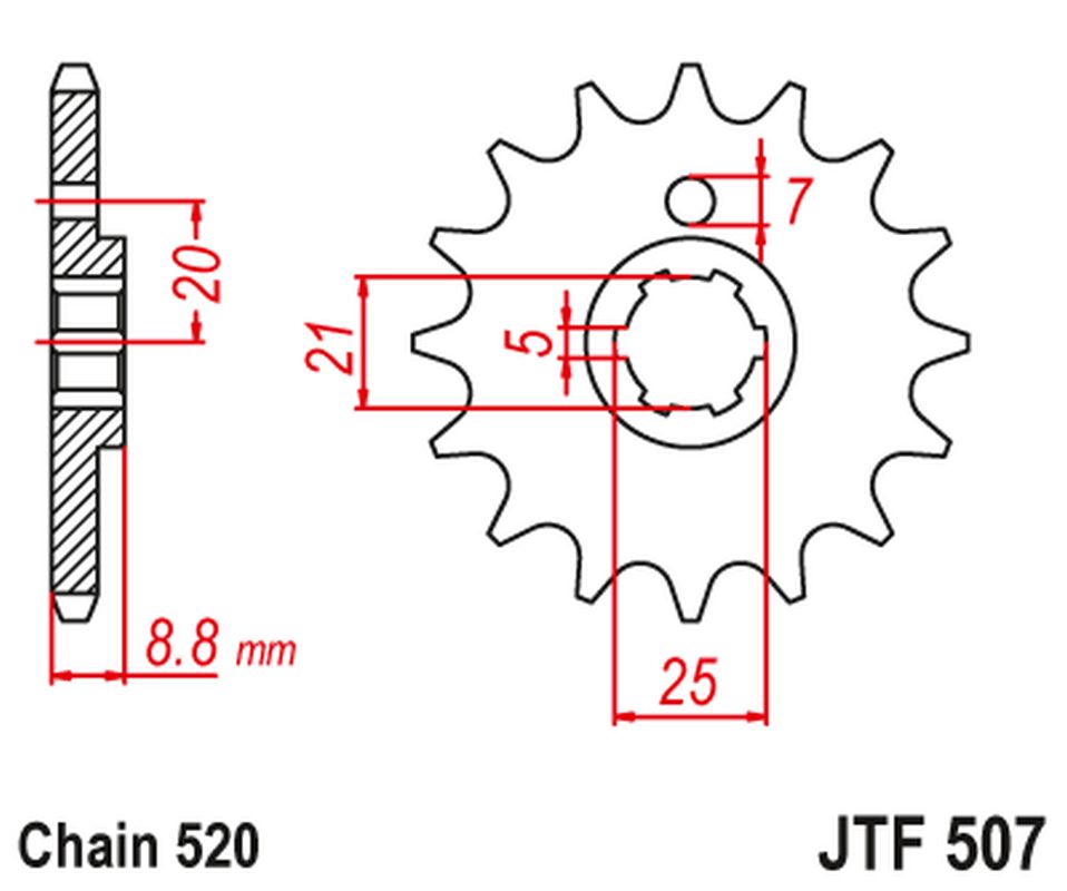 JT řetězové kolo přední 507 13 KAWASAKI KX 250 79-86 KX 500 83-86 KLT200/250 80-85 HUSQVARNA CR/WR 250/360 90-98 (50713JT) (řetěz 520)