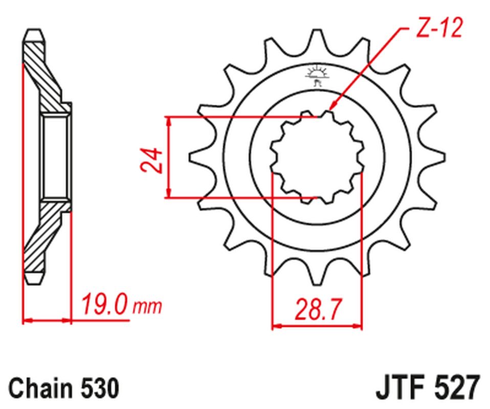JT řetězové kolo přední 532 17 KAWASAKI ZX10 88-90 (ZX 1000 B1-B3) (53217JT) (řetěz 530)