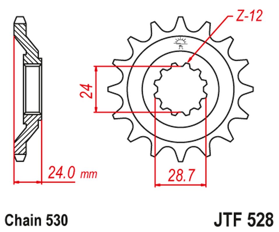 JT řetězové kolo přední 530 17 KAWASAKI ZZ-R 1100 90-92(JTF528.17JT) (řetěz 530)