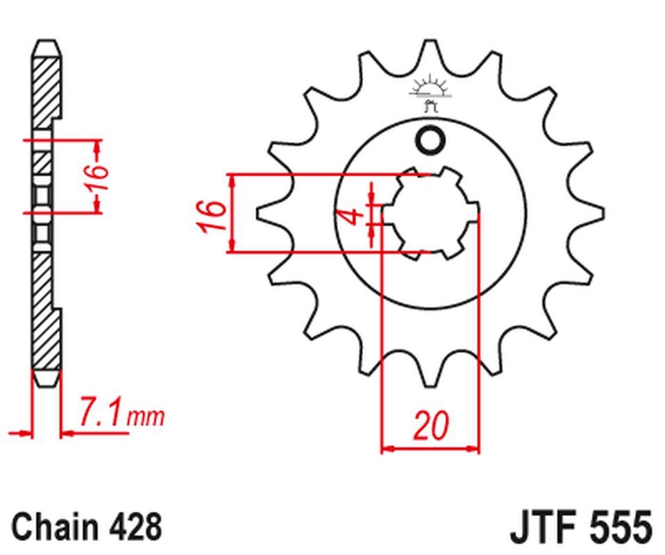JT řetězové kolo přední 555 13 YAMAHA DT 80 LC1/LC2 83-95, TZR 80 92-95 (55513JT) (řetěz 428)