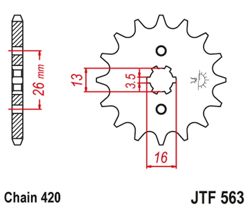 JT řetězové kolo přední 415 16 SUZUKI TS 50, YAMAHA DT 50MX (41516JT)