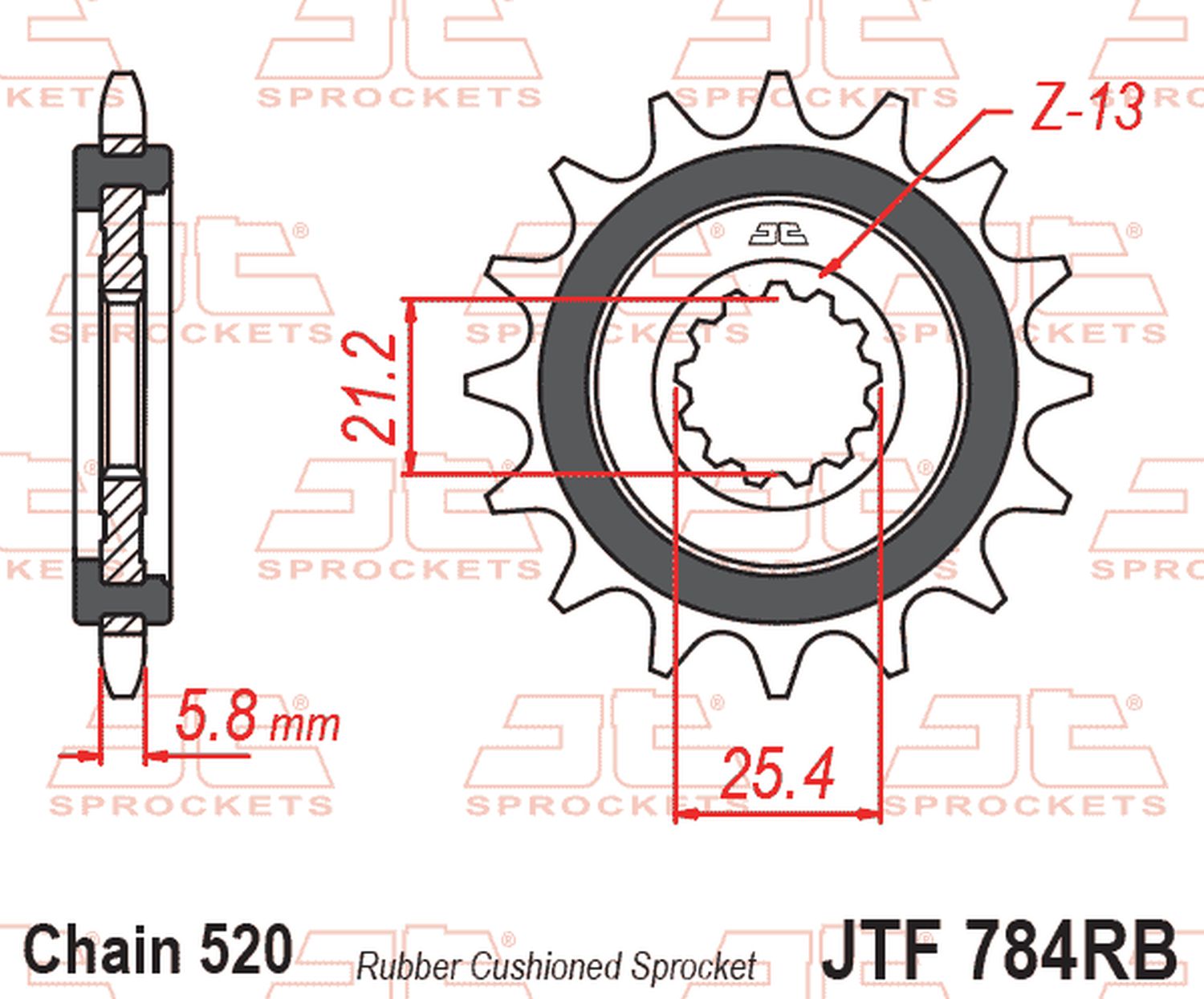 JT rubber-cushioned front sprocket CF MOTO NK 650 '16-'24, CL-X 700 '21-'25, BENELLI TRK 702 / X EURO 5 '23-'24 (chain 520)