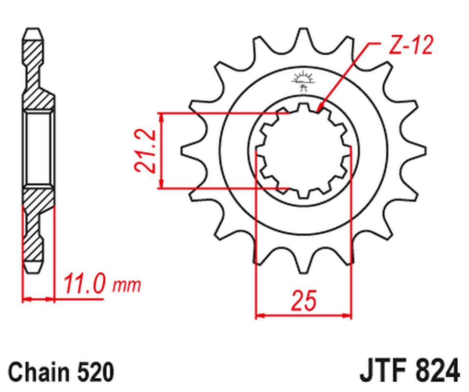 JT řetězové kolo přední 727 12 HUSQVARNA CR/WR/TC/TE 125/250/300/310/410/510/610 (72712JT) (řetěz 520)