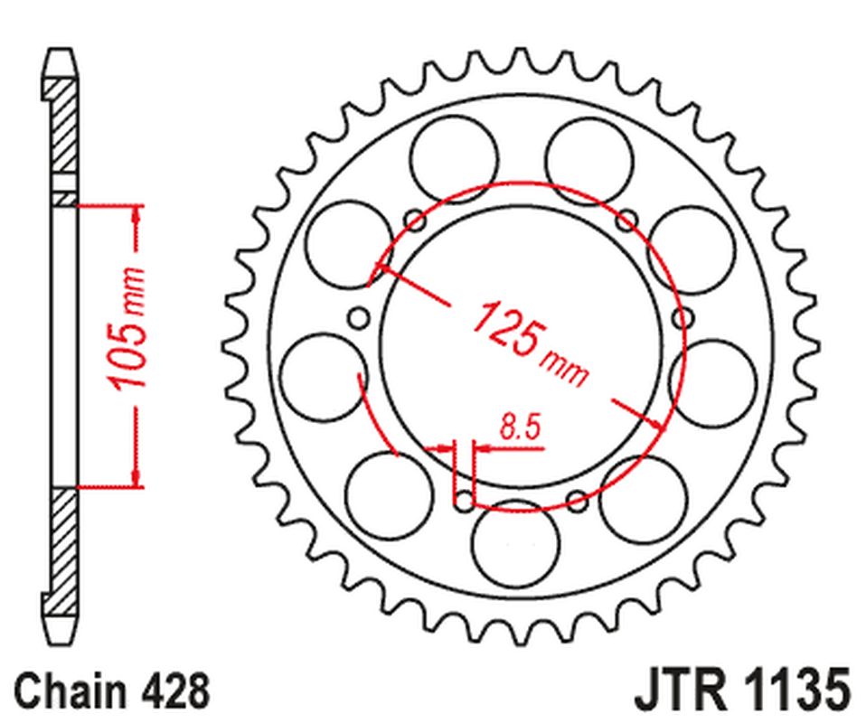 JT rozeta APRILIA SX 125 18-23 (JTR1135.62)* (řetěz 428) (JT rozeta APRILIA SX 125 18-23 (JTR1135.62)* (řetěz 428))