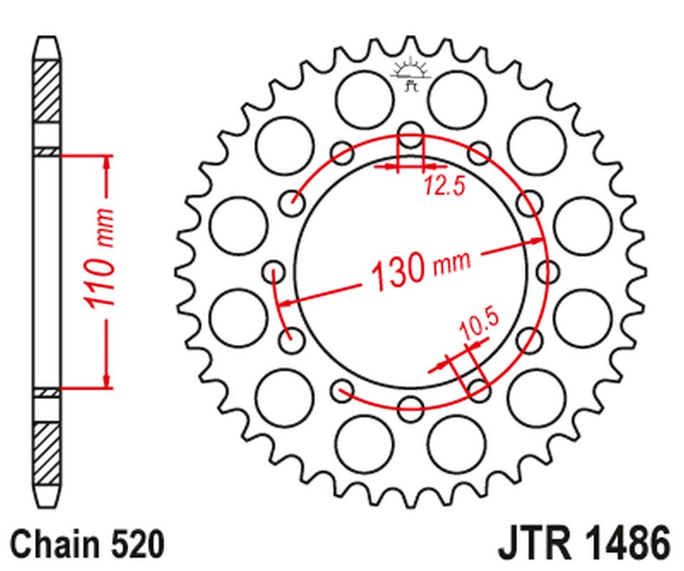 JT rozeta 504 44 HONDA TRX 200 90-97, KAWASAKI EL 250 88-03 (50444JT) (řetěz520)