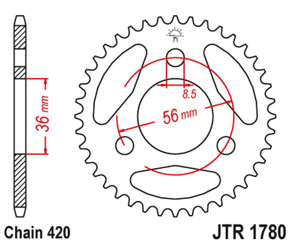JT rozeta KAWASAKI KDX 50 03-06, SUZUKI JR 50 85-06 (řetěz420)