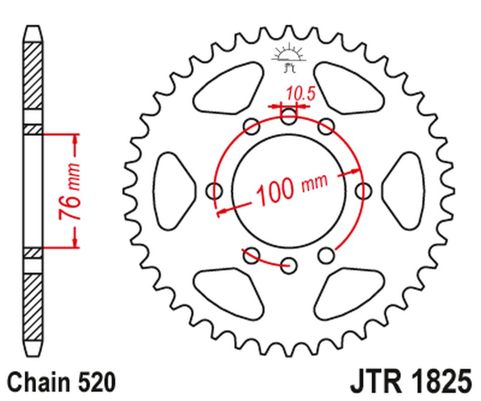 JT rozeta 823 38 SUZUKI VL 250 INTRUDER LC 00-04; LT 250/300 86-89; GN 400 80-82; LT 500 88-92,DR 500 81-83, DR 750 88 (SR41B) (82338JT) (řetěz520)