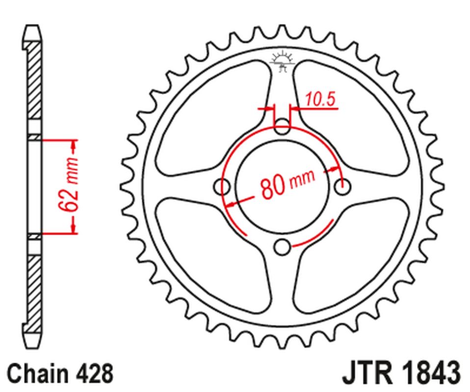 JT zadní řetězové kolečko 843 54 YAMAHA TT-R 125 '02-21' (84354JT) (řetěz 428)