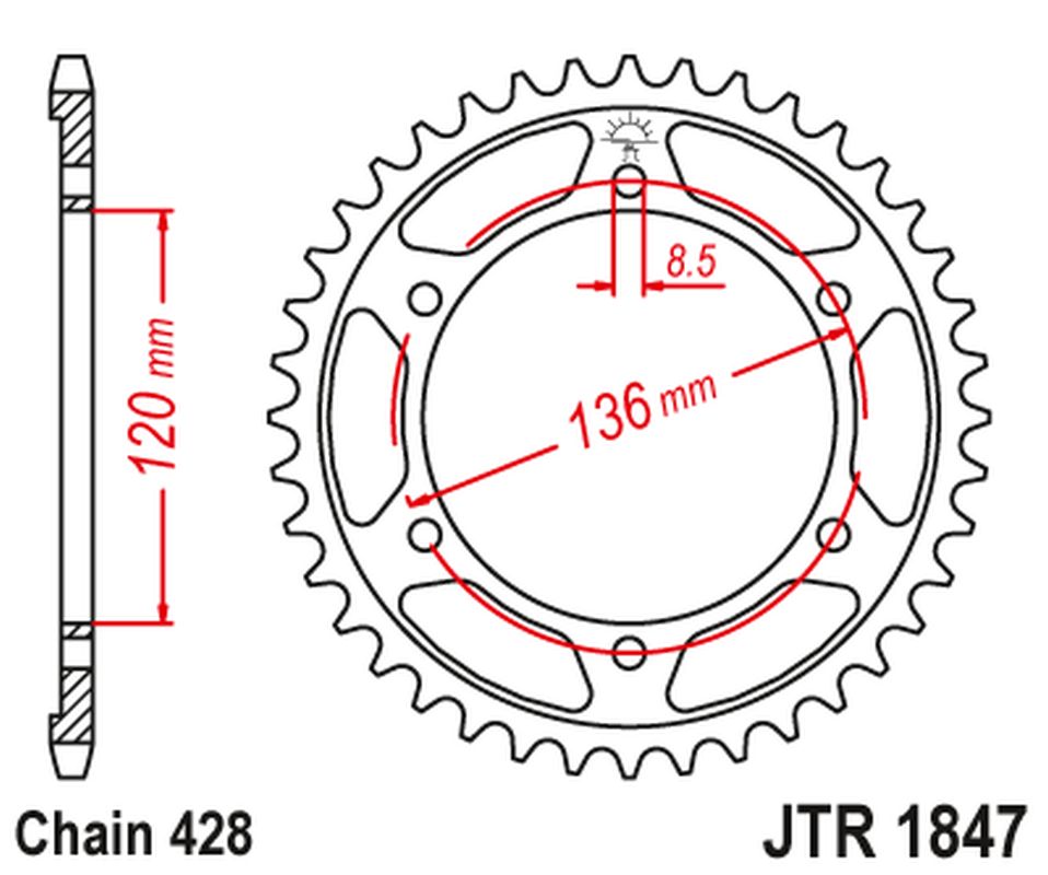 JT rozeta 4324 47 YAMAHA TDR 125 93-99 (432447JT) (řetěz 428)
