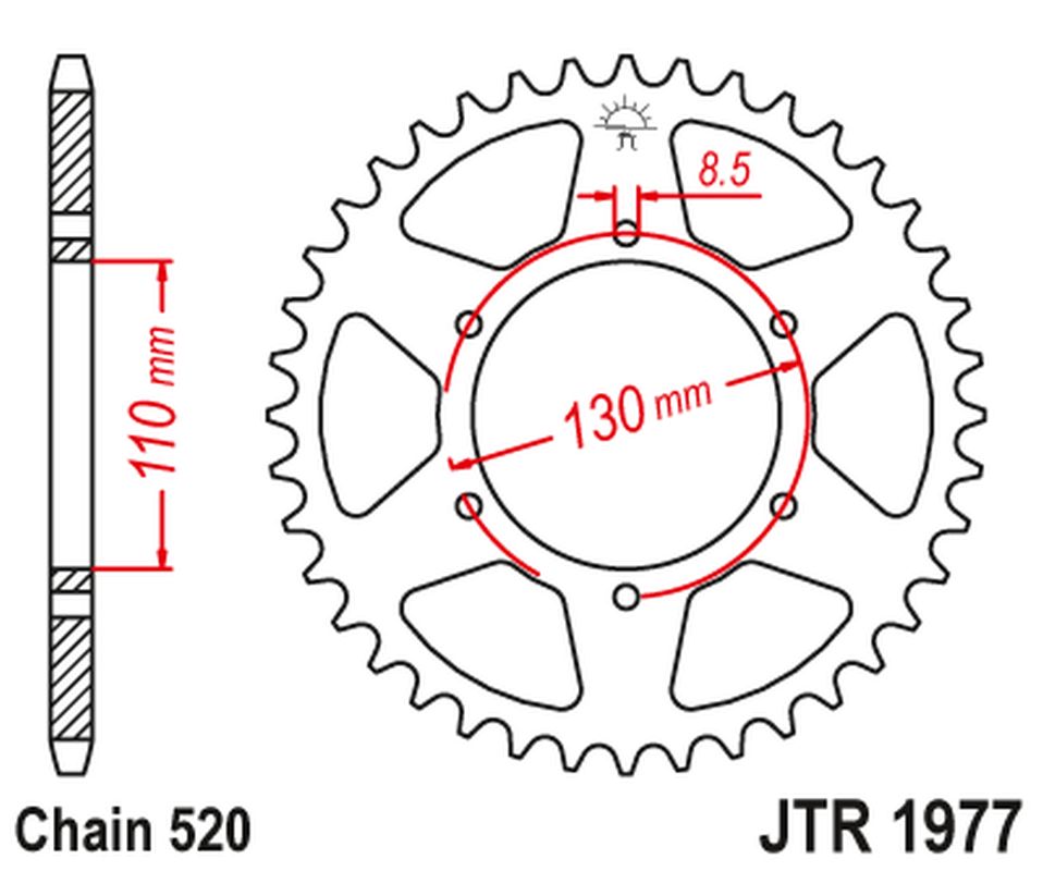 JT zadní řetězové kolečko HONDA XR 200 '80-81', XL 250 '76-77' (řetěz 520)
