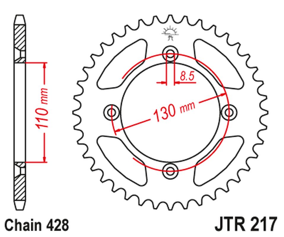 JT zadní řetězové kolečko 249 56 HONDA CR80 '86-02', CR85 '03-07' (24956JT) (řetěz 428)