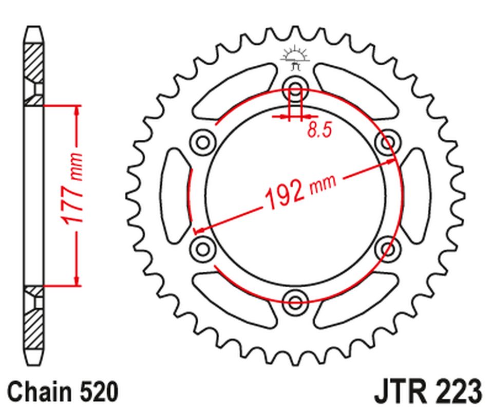JT rozeta 223 52 HUSQVARNA WR 250 83-84, WR/CR 250 80, WR 350 81-88, WR/CR 400 81-89, CR 400/430 81-83 (22352JT) (řetěz 520)