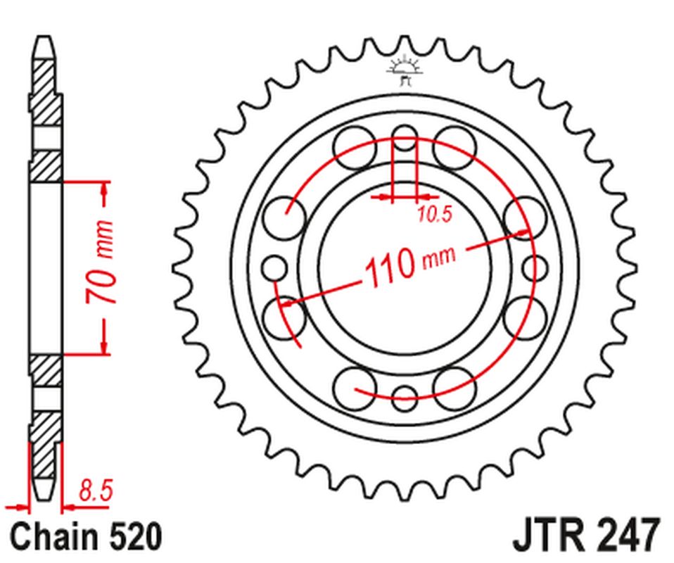 JT rozeta 247 36 HONDA CB/CBX 250 78-84, CB 400 N/T 81-83 (24736JT) (řetěz520)